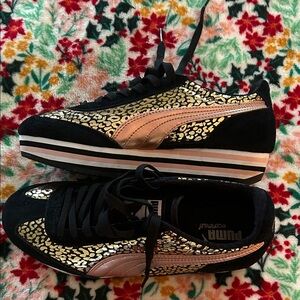 Puma Women's Black and Gold Leopard Sneakers